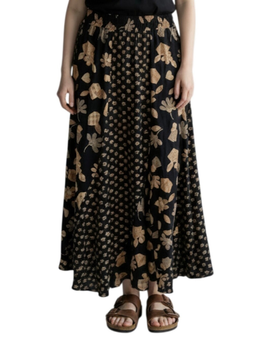 Vintage Black & Brown Floral Maxi Skirt Size XL Boho Whimsigoth Fairy Grunge
